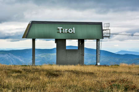Mt Buller, Victoria, Australia â March 23, 2017. Old chairlift station with Tirol sign in Mt Buller, VIC.のeditorial素材