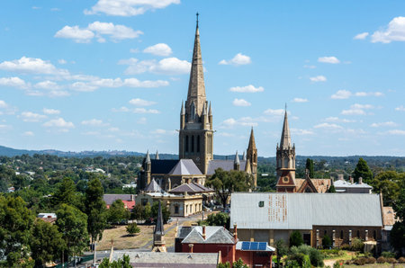 Bendigo, Victoria, Australia - February 28, 2017. Exterior view of Sacred Heart Cathedral in Bendigo, VIC.のeditorial素材
