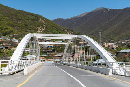 Modern bridge over Kish river in Kish village of Sheki region, Azerbaijan.の写真素材