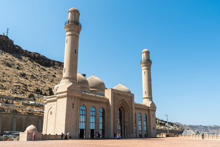 Bibi-Heybat, Baku, Azerbaijan - May 12, 2019. Exterior view of the Bibi-Heybat mosque in Baku, with...