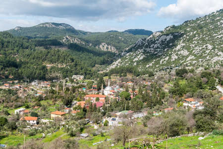 View over Bayir village on Bozburun peninsula near Marmaris resort town in Mugla province of Turkey.の写真素材
