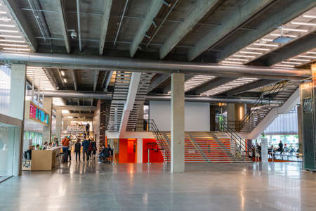 Moscow, Russia â June 12, 2017. Interior view of Garage Museum of Contemporary Art in Moscow, with people.のeditorial素材