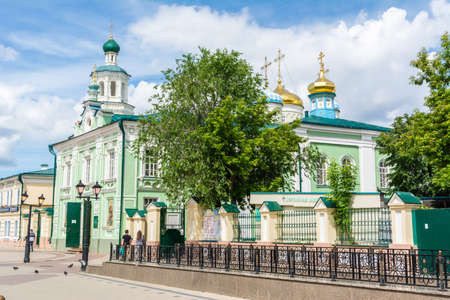 Kazan, Russia â June 24, 2017. Exterior view of Nikolskiy cathedral on Bauman street in Kazan, with people in summer. The cathedral dates from the end of the 17th century.のeditorial素材