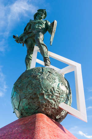 Moscow, Russia â June 20, 2017. Sculpture depicting Thracian gladiator Spartacus, who was one of the escaped slave leaders in the Third Servile War, a major slave uprising against the Roman Republic, in front of Spartak stadium in Moscow.のeditorial素材