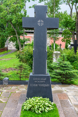 Moscow, Russia â July 5, 2017. Tombstone of Russian novelist, philosopher, historian, short story writer and political prisoner Aleksandr Solzhenitsyn  at the Donskoy Monastery in Moscow.のeditorial素材