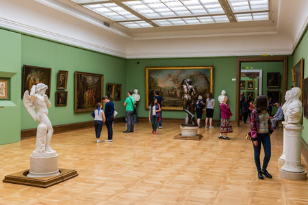 Moscow, Russia â€“ July 1, 2017. Interior view of the Tretyakov Gallery in Moscow, with people,...
