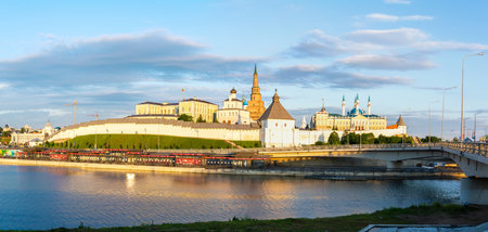 Kazan, Russia â June 26, 2017. Panoramic view of Kazan Kremlin in Kazan, Russia. View from across the Kazanka River.のeditorial素材
