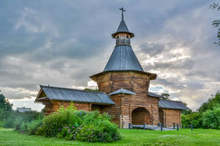 Moscow, Russia â July 6, 2017. Wooden gate-tower of St Nicholas Monastery from Karelia, now at the Kolomenskoe museum-reserve in Moscow. The gate dates from the 17th century.のeditorial素材