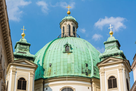 Vienna, Austria â June 3, 2017. Dome and towers of Peterskirche, dating from 1702, in Vienna.のeditorial素材