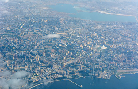 Aerial view over Baku, the capital of Azerbaijan.