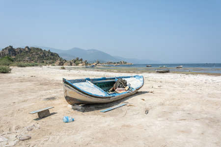 Fishing boat on the shore of Lake Bafa in Turkey.の写真素材