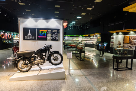 Izmir, Turkey - January 26, 2019. Interior view of the Izmir City Museum and Archive, with exhibition on public transport in Izmir.のeditorial素材