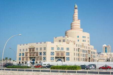 Doha, Qatar - November 3, 2016.  View of Abdulla Bin Zaid Al Mahmoud Islamic Cultural Center (Fanar) in Doha, with cars.のeditorial素材