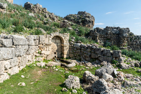 Watercourse and fountain in Silyon ancient city in Antalya province of Turkey.