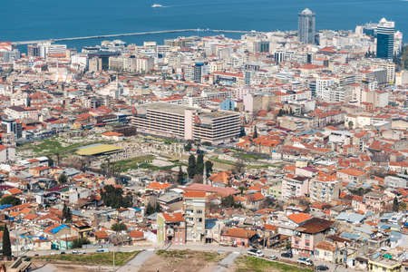 Izmir, Turkey - March 3, 2019. View over Agora ruins and Kemeralti district of Izmir, Turkey.のeditorial素材