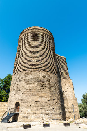 Baku, Azerbaijan â July 4, 2020. Maiden Tower in Baku, a 12th-century monument in the Icheri Sheher old town of Baku.のeditorial素材