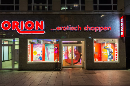 Hanover, Germany â January 25, 2018. Exterior view of Orion erotic shop in Hanover, Germany.のeditorial素材