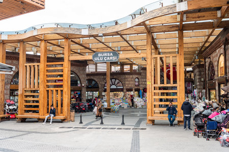 Bursa, Turkey â November 10, 2020. Entrance to the Ulu Carsi market in Bursa. The market dates from the 14th century. View with people.のeditorial素材
