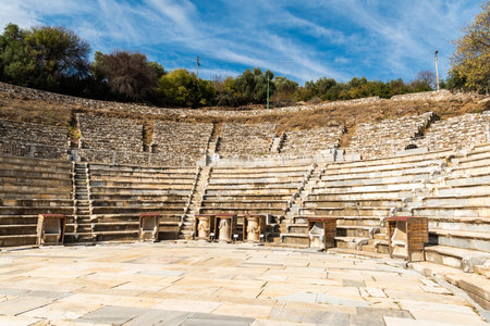 Torbali, Izmir, Turkey â November 1, 2020. Reconstructed theatre at Metropolis ancient site in Izmir province of Turkey. In addition to theatrical performance, this theatre was used for social and religious activities. The auditorium has a seating capacのeditorial素材