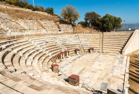 Torbali, Izmir, Turkey â November 1, 2020. Reconstructed theatre at Metropolis ancient site in Izmir province of Turkey. In addition to theatrical performance, this theatre was used for social and religious activities. The auditorium has a seating capacのeditorial素材