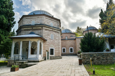 Bursa, Turkey â November 10, 2020. Tombs at the Muradiye Complex in Bursa, with Shehzade Ahmed tomb in the foreground. Shehzade Ahmed was an Ottoman prince who fought to gain the throne of the Ottoman Empire in 1512â13.のeditorial素材