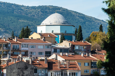 Bursa, Turkey â November 11, 2020. Green Tomb (Yesil Turbe) in Bursa, Turkey. The mausoleum of fifth Ottoman sultan Mehmed I Celebi and several of his children stands in a cypress-trimmed park opposite Yesil Camii. It was built by Mehmed's son and succeのeditorial素材
