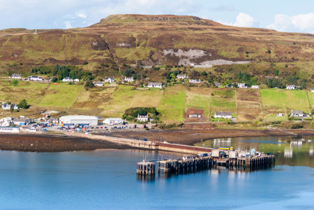 Uig, Scotland, United Kingdom â September 21, 2017. View over Uig harbour and pier in the Isle of Skye in Scotland.のeditorial素材
