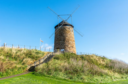 St Monans, Scotland, United Kingdom â September 12, 2017. Historic windmill in St Monans fishing village in the East Neuk of Fife in Scotland.のeditorial素材