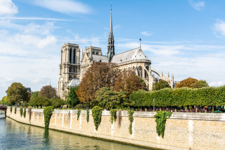 Paris, France â September 29, 2017. View of Notre-Dame de Paris cathedral on Ile de la Cite island in Paris.のeditorial素材