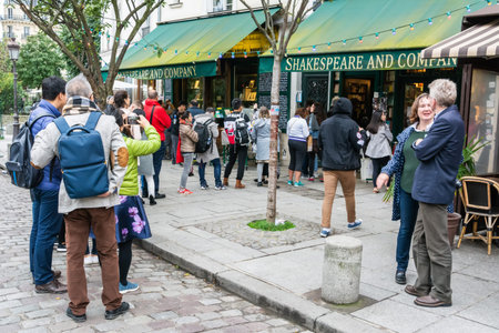 Paris, France â€“ October 1, 2017. Exterior view of Shakespeare and Company bookstore on rue de...