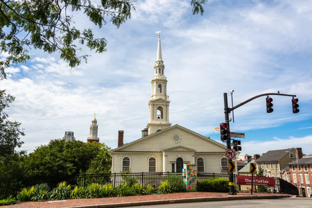 Providence, Rhode Island, United States of America â September 5, 2016. The First Baptist Church in America in Providence, RI. Located at 75 North Main Street in Providence's College Hill neighborhood and dating from 1775, it is the oldest Baptist churcのeditorial素材