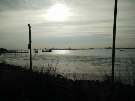 A dark Venice seaside before Dawnの写真素材