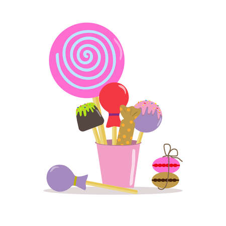 Sweet candies in a cup on a white background. Vector illustration. Isolated object.のイラスト素材