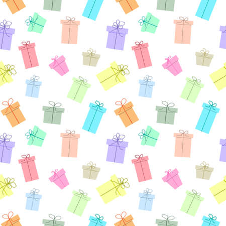 Seamless wallpaper from gift boxes on a white background.のイラスト素材