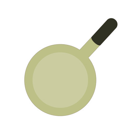 Brown frying pan with black handle on a white background. Insulated dishes. Vector illustration.のイラスト素材