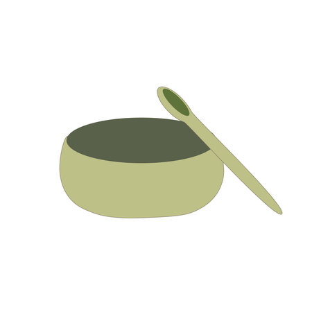 Round deep plate with a spoon on a white background. Dishes. Vector illustration.のイラスト素材