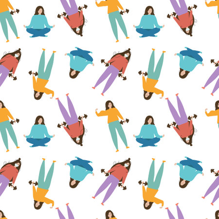 Seamless background with the image of girls involved in different sports.のイラスト素材
