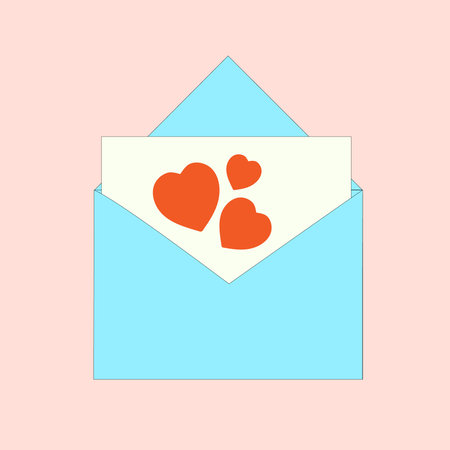 Blue envelope with congratulations on Valentine's Day. Flat vector illustration. Valentine's card.