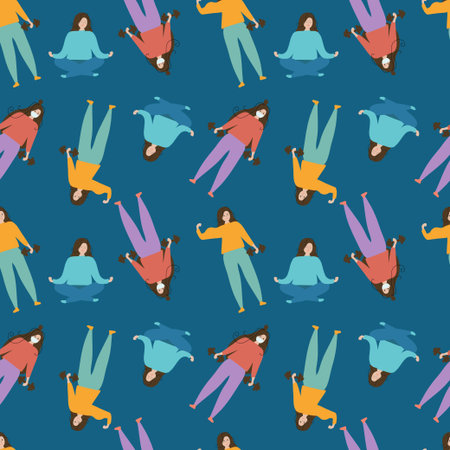 Seamless background with the image of girls involved in different sports. Vector illustration....