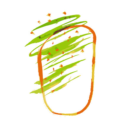 Abstract green and orange brush strokes. Isolated watercolor painting. Vector illustration. Brush stroke. Frame - postcard.のイラスト素材