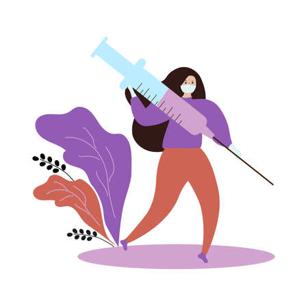 The girl carries a syringe with a vaccine in her hands.のイラスト素材