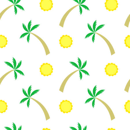 Tropical palm tree and sun on a white background.のイラスト素材