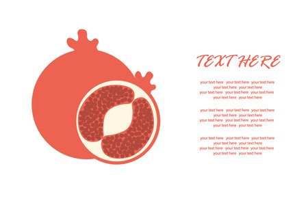 Delicious granada with a slice in a cut on an isolated background under the text. Vector illustration. A healthy fruit.のイラスト素材