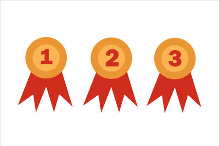 Prize medals with places for a dog or a cat. Pets show. Shop concept. Flat isolated vector illustration. Icons.のイラスト素材