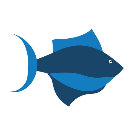 Sea fish on an isolated background. A variety of popular colored fish. Cute flat vector illustration. Element or banner.のイラスト素材