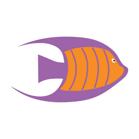 Sea fish on an isolated background. A variety of popular colored fish. Cute flat vector illustration. Element or banner.のイラスト素材