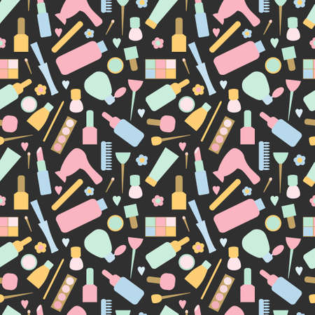 Seamless illustration of cosmetics and spa elements for body and face skin. Background from natural organic cosmetic product. Wallpaper from Beauty Tavara. Flat vector illustration.のイラスト素材