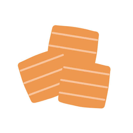 Square cookies with stripes on an isolated background. Appetizer or dessert. Flat design element. Unhealthy food. Illustration. Vector.のイラスト素材
