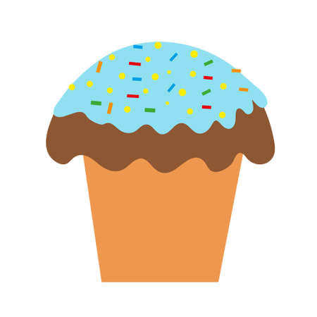 Delicious cupcake with blue frosting on an isolated background. Baking desserts. Tea time. Design elements. Unhealthy food. Flat illustration.のイラスト素材