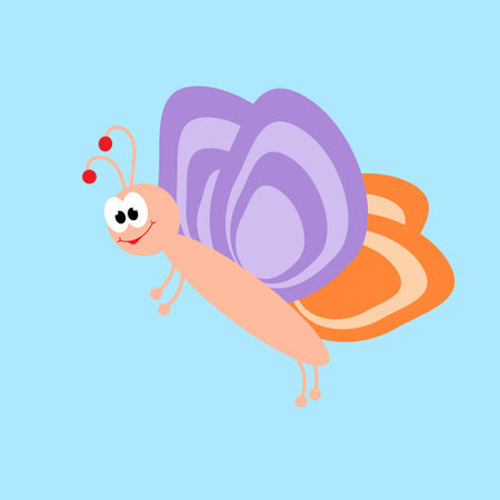A funny butterfly with big eyes. Cartoon character. Isolated illustration for design.のイラスト素材